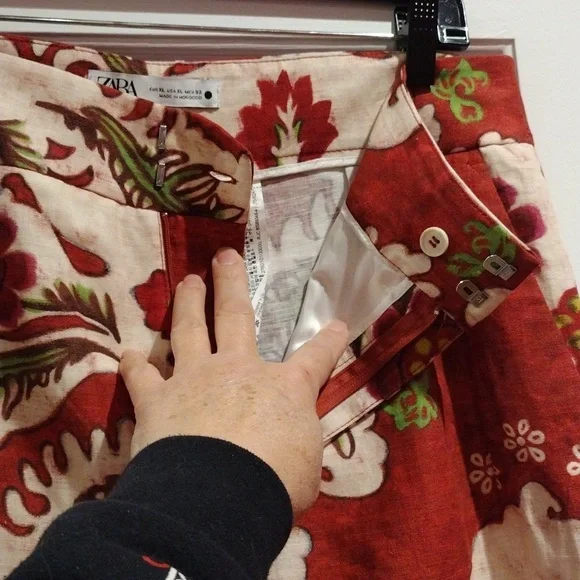 Zara Linen Blend Resort Set Printed Wide Leg Pants XL Tunic Dress M/L Boho - Picture 14 of 17